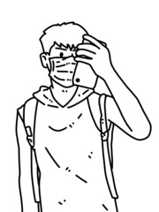 black and white of cute man cartoon for coloring