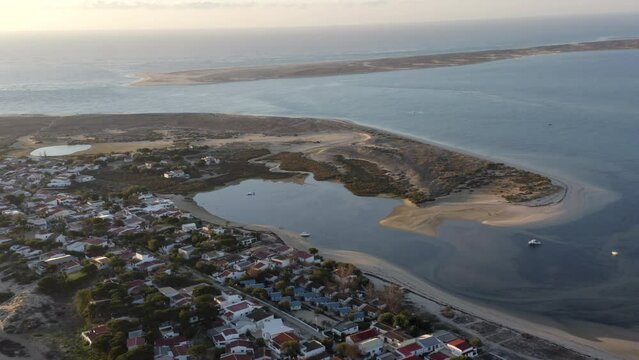 Aerial View Of Armona Island With Beach Houses In Moncarapacho, Portugal.