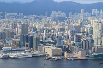 hk skyline panorama from across Victoria Peak.