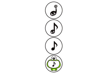 カエル,おたまじゃくし,動物,音楽,音符,親子