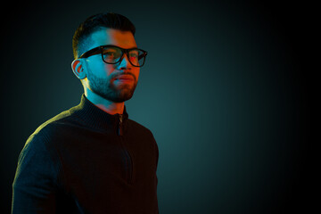 Fototapeta premium Young man experiencing the metaverse