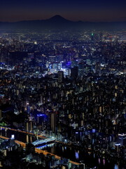 東京スカイツリーから望む富士山と夕景