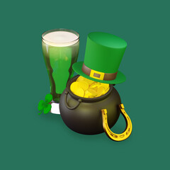 A pot of gold and a leprechaun's hat. St.Patrick 's Day.