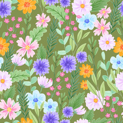 watercolor blooming wild flowers pattern