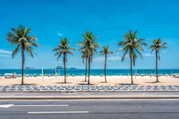 Gordijnen Palms on Ipanema Beach with blue sky,  Rio de Janeiro, Brazil © marchello74