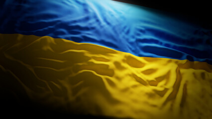 Ukraine flag waving in dramatic lighting