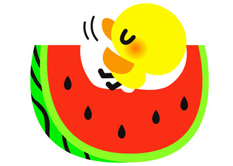 ひよこ,スイカ,夏,動物,カワイイ,キュート,ポップ,子供,食べ物,季節,7月,8月,おいしい