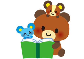 読書,本,読む,動物,学校,教育,知育,クマ,リス,ねずみ,小学生,可愛い,勉強,笑顔,幼稚園,保育園,小学校