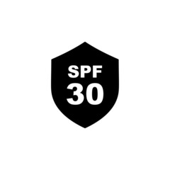 Sun protection SPF 30 simple flat icon vector. SPF 30 icon. Shield icon