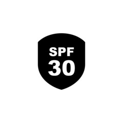 Sun protection SPF 30 simple flat icon vector. SPF 30 icon. Shield icon