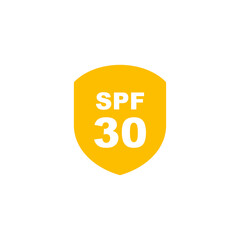 Sun protection SPF 30 simple flat icon vector. SPF 30 icon. Shield icon