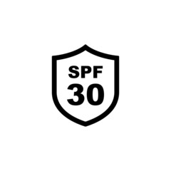 Sun protection SPF 30 simple flat icon vector. SPF 30 icon. Shield icon