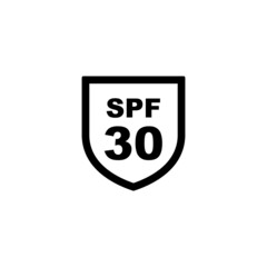 Sun protection SPF 30 simple flat icon vector. SPF 30 icon. Shield icon