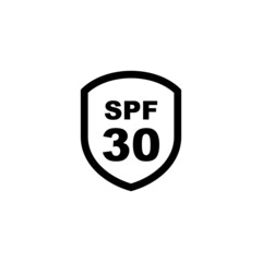 Sun protection SPF 30 simple flat icon vector. SPF 30 icon. Shield icon