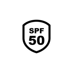 Sun protection SPF 50 simple flat icon vector. SPF 50 icon. Shield icon