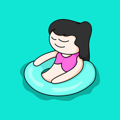 cute character illustration swimming in summer