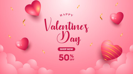 Happy valentine's day online sale shopping banner