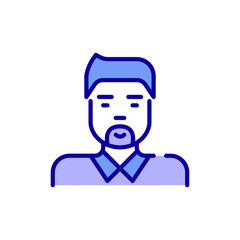 Young asian man with a moustache wearing a shirt. Pixel perfect, editable color stroke icon