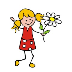 Valentine's  or Mother's day, girl with flower, cute vector illustration