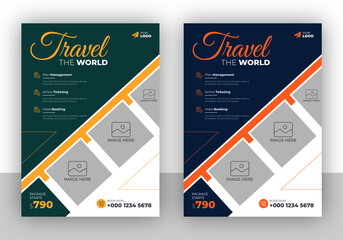 Creative flyer design and brochure cover page template for travel agency