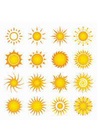 Collection of variety suns icon. Different kind of sun icons