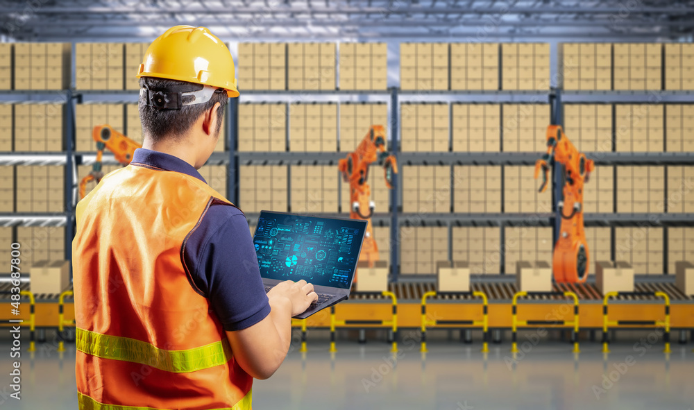 Poster technician control automation robot in factory