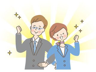 腕を組むスーツ姿の若い男女