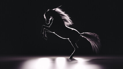 Silhouette of a horse standing up. 3D illustration.