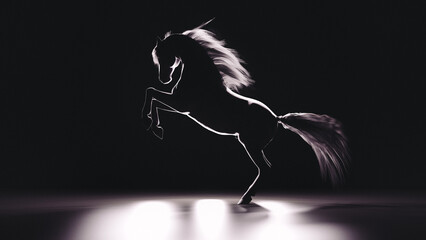 Silhouette of a horse standing up. 3D illustration. © pictosmith