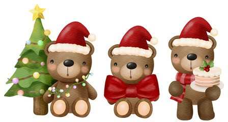 Three Bears Christmas watercolor vector