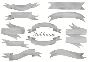 Black or Gray color Watercolor ribbon banners vector collection