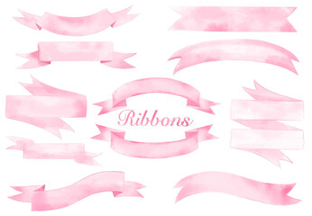 Pink Watercolor ribbon banners vector collection