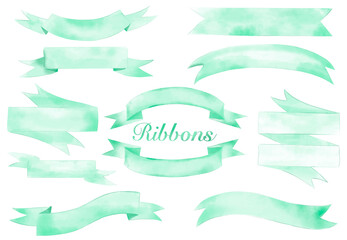 Green Watercolor ribbon banners vector collection