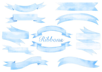 Watercolor blue ribbon banners vector collection