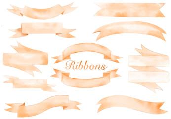 Watercolor Orange color ribbon banners vector collection