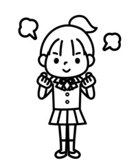 こぶしを握って頑張る女子学生　モノクロ