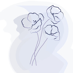 A delicate bouquet of flowers drawn by hand, on a gray background.3d.