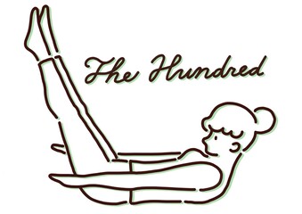 illustration of a woman doing pilates exercise. Simple line drawing on white background.

