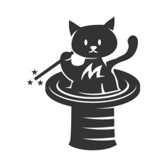 Cat in Hat magic and stick Icon Illustration Brand Identity