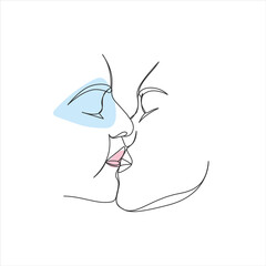 Continuous line drawing. lips kiss line art.