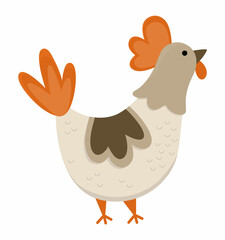 Vector hen icon. Cute cartoon chicken illustration for kids. Farm bird isolated on white background. Colorful flat animal picture for children.