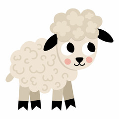 Vector lamb icon. Cute cartoon little sheep illustration for kids. Farm animal baby isolated on white background. Colorful flat ewe picture for children.