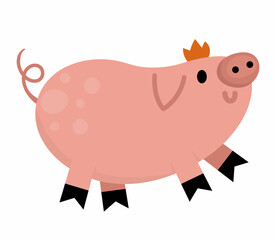 Vector piglet icon. Cute cartoon little pig illustration for kids. Farm animal baby isolated on white background. Colorful flat cattle picture for children.