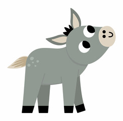 Vector little donkey icon. Cute cartoon foal illustration for kids. Farm baby animal isolated on white background. Colorful flat cattle picture for children.
