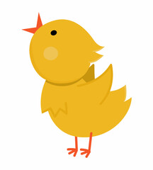 Vector funny chick icon. Spring, Easter or farm little bird illustration. Cute yellow singing chicken isolated on white background. .