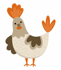 Vector hen icon. Cute cartoon chicken illustration for kids. Farm bird isolated on white background. Colorful flat animal picture for children.