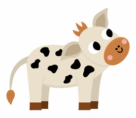 Vector calf icon. Cute cartoon little cow illustration for kids. Farm baby animal isolated on white background. Colorful flat cattle picture for children.
