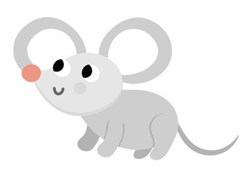 Vector mouse icon. Cute cartoon mousy illustration for kids. Farm animal isolated on white background. Colorful flat picture for children.
