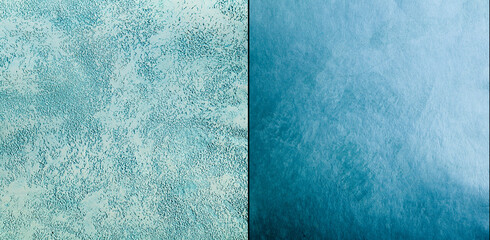 Blue surface with textured decorative plaster.