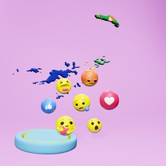 3d rendering of social media emoticon use in British Virgin Island for product promotion